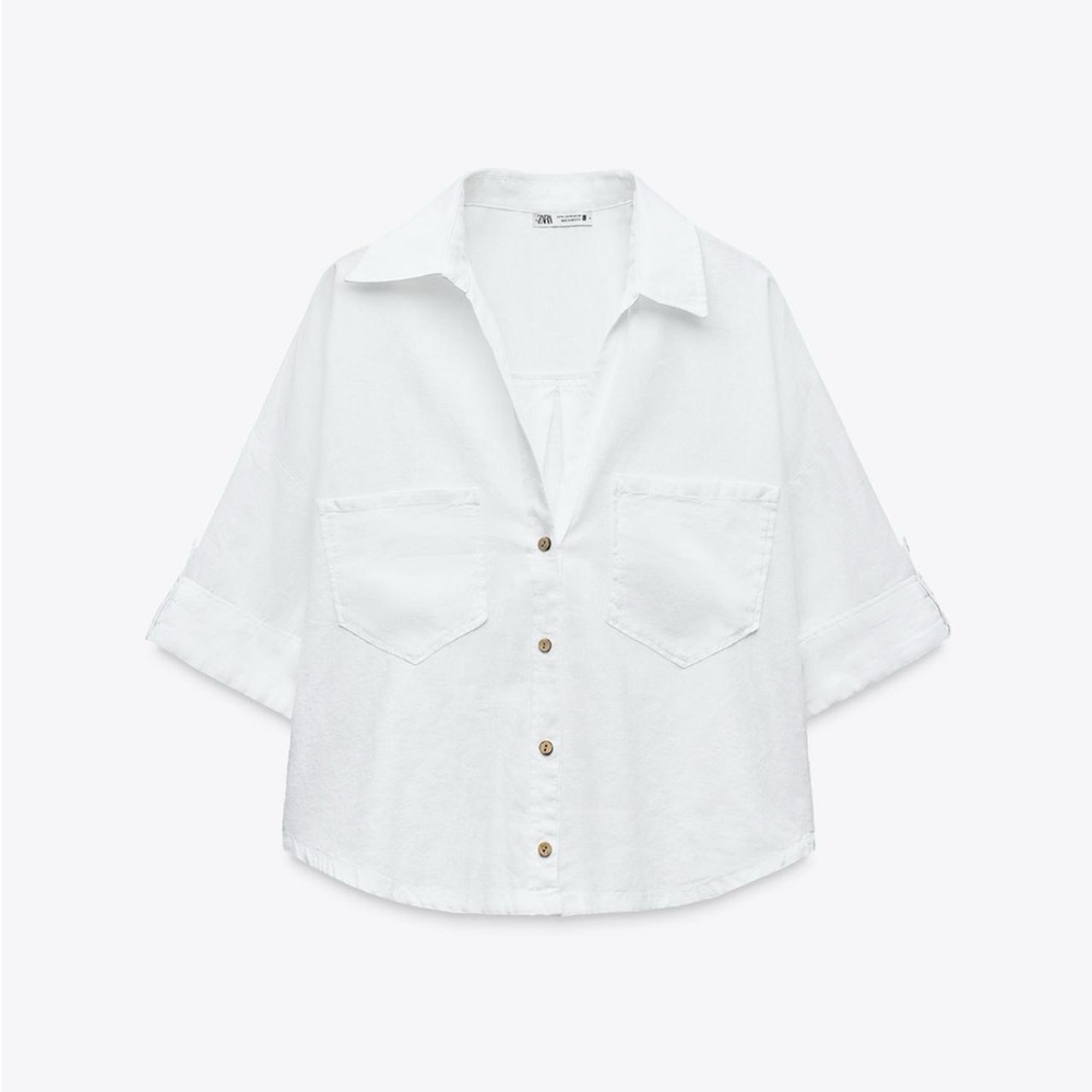 Zara White Linen Cropped Tee